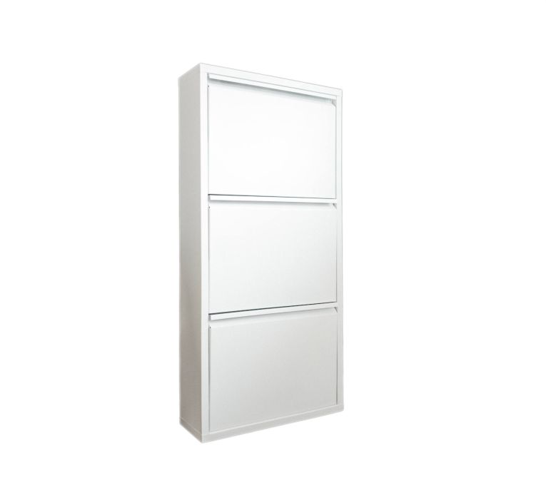 Scarpiera Eliseo, Mobile portascarpe in metallo, Armadio da ingresso multiuso, Mobiletto per calzature, 50x15h104 cm, Bianco