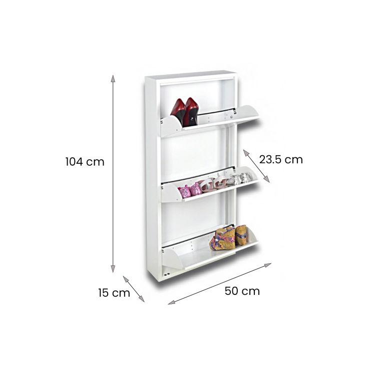 Scarpiera Eliseo, Mobile portascarpe in metallo, Armadio da ingresso multiuso, Mobiletto per calzature, 50x15h104 cm, Bianco