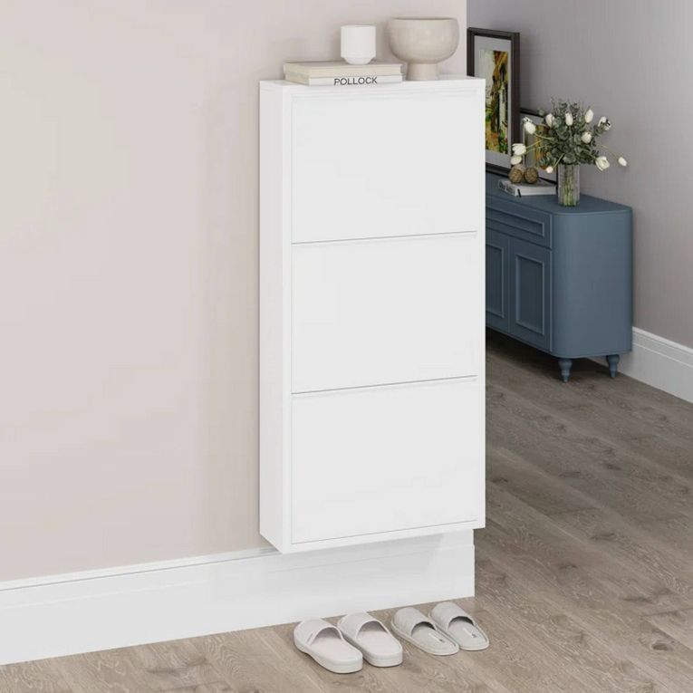Scarpiera Eliseo, Mobile portascarpe in metallo, Armadio da ingresso multiuso, Mobiletto per calzature, 50x15h104 cm, Bianco