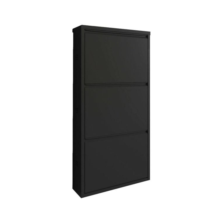 Scarpiera Eliseo, Mobile portascarpe in metallo, Armadio da ingresso multiuso, Mobiletto per calzature, 50x15h104 cm, Nero