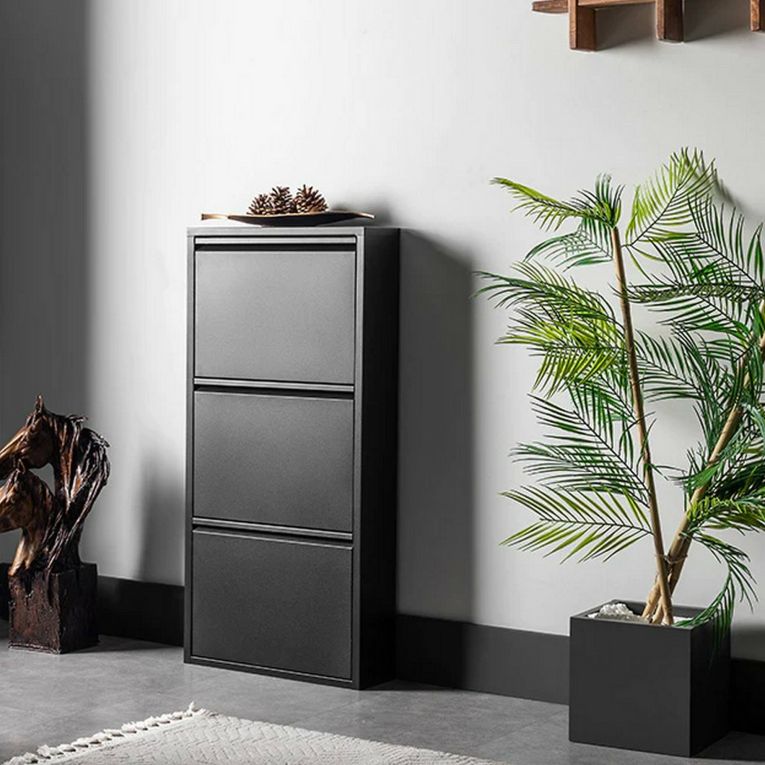 Scarpiera Eliseo, Mobile portascarpe in metallo, Armadio da ingresso multiuso, Mobiletto per calzature, 50x15h104 cm, Nero