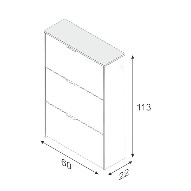 Scarpiera Escondido, Armadio portascarpe a 3 ante a ribalta-, Mobile doppia capienza per max 18 paia di scarpe, 70x17h180 cm, Rovere e Bianco lucido