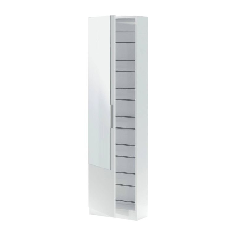 Scarpiera Eugene, Armadio portascarpe alta a 1 anta, Mobile portascarpe moderno, Armadio da ingresso con specchio, 50x22h180 cm, Bianco