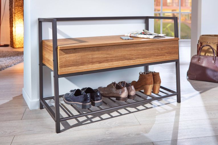 Scarpiera Euskirchen, Mobile portascarpe, Armadio da ingresso multiuso, Mobiletto per calzature, 90x61 h39 cm, Quercia