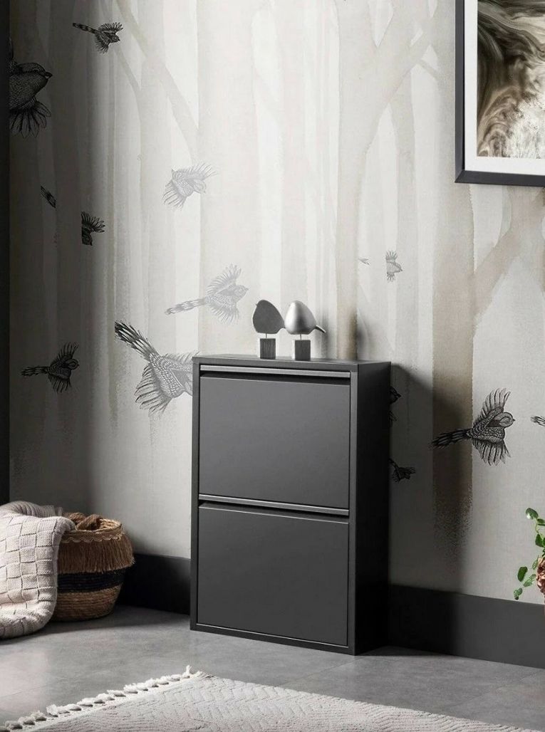 Scarpiera Ezequiel, Mobile portascarpe, Armadio da ingresso multiuso, Mobiletto per calzature, 50x15h71 cm, Nero