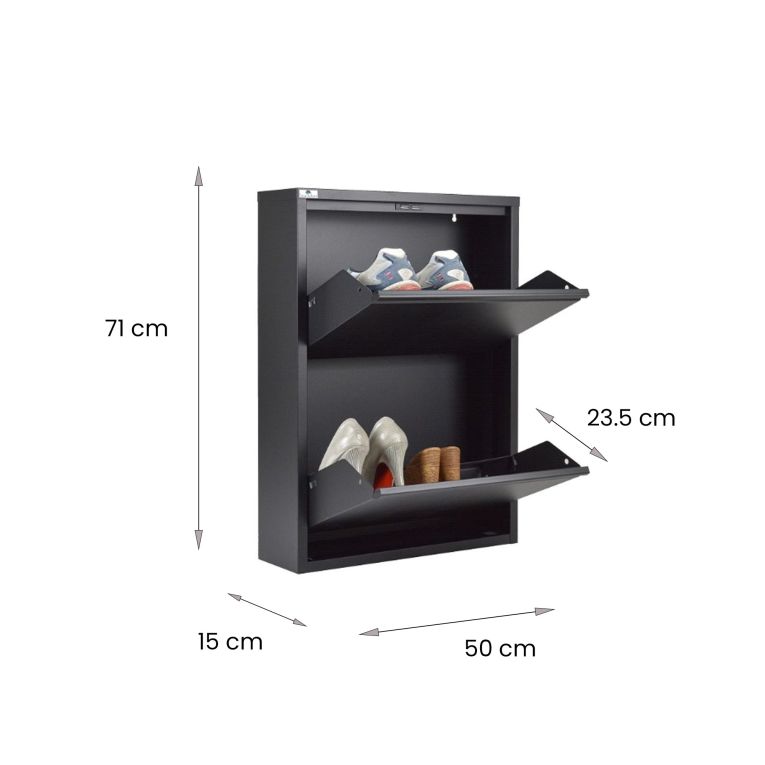 Scarpiera Ezequiel, Mobile portascarpe, Armadio da ingresso multiuso, Mobiletto per calzature, 50x15h71 cm, Nero