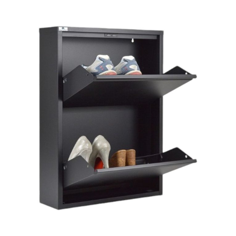 Scarpiera Ezequiel, Mobile portascarpe, Armadio da ingresso multiuso, Mobiletto per calzature, 50x15h71 cm, Nero