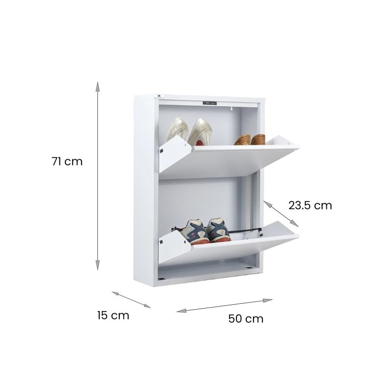 Scarpiera Ezequiel, Mobile portascarpe in metallo, Armadio da ingresso multiuso, Mobiletto per calzature, 50x15h71 cm, Bianco
