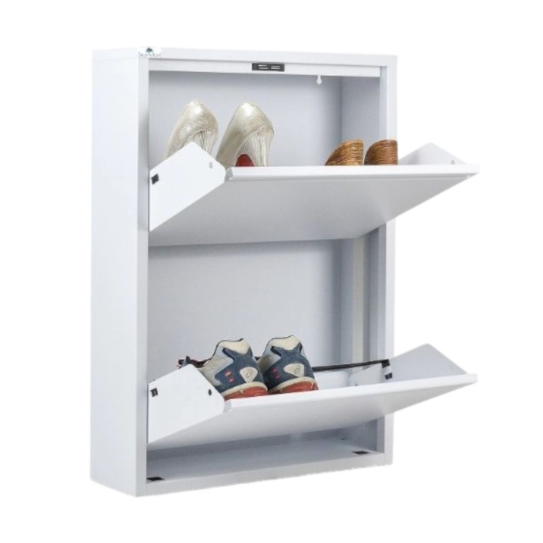 Scarpiera Ezequiel, Mobile portascarpe in metallo, Armadio da ingresso multiuso, Mobiletto per calzature, 50x15h71 cm, Bianco