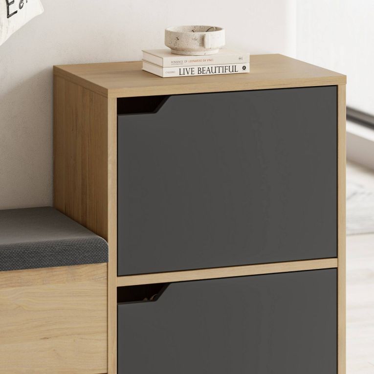 Scarpiera Felis, Mobile portascarpe, Armadio da ingresso multiuso, Mobiletto per calzature, 102x36 h81 cm, Antracite e Quercia