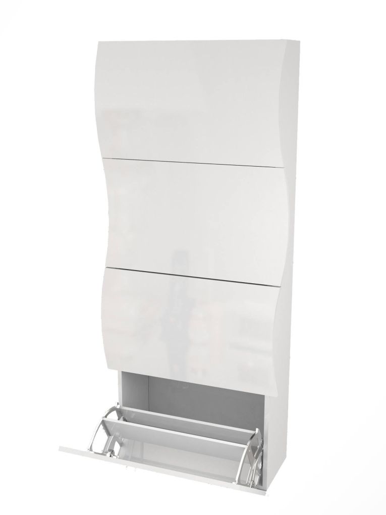 Scarpiera Francesco, Mobile multiuso a 4 ante, Portascarpe da ingresso, 100% Made in Italy, cm 71x27h162, Bianco lucido