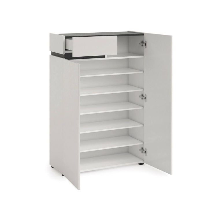 Scarpiera Gibuti, Mobile portascarpe, Armadio da ingresso multiuso, Mobiletto per calzature, Made in Italy, 80x34h115 cm, Bianco lucido e Antracite