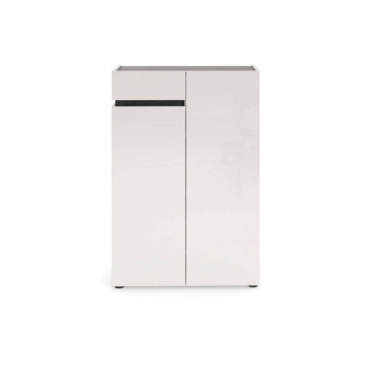 Scarpiera Gibuti, Mobile portascarpe, Armadio da ingresso multiuso, Mobiletto per calzature, Made in Italy, 80x34h115 cm, Bianco lucido e Antracite