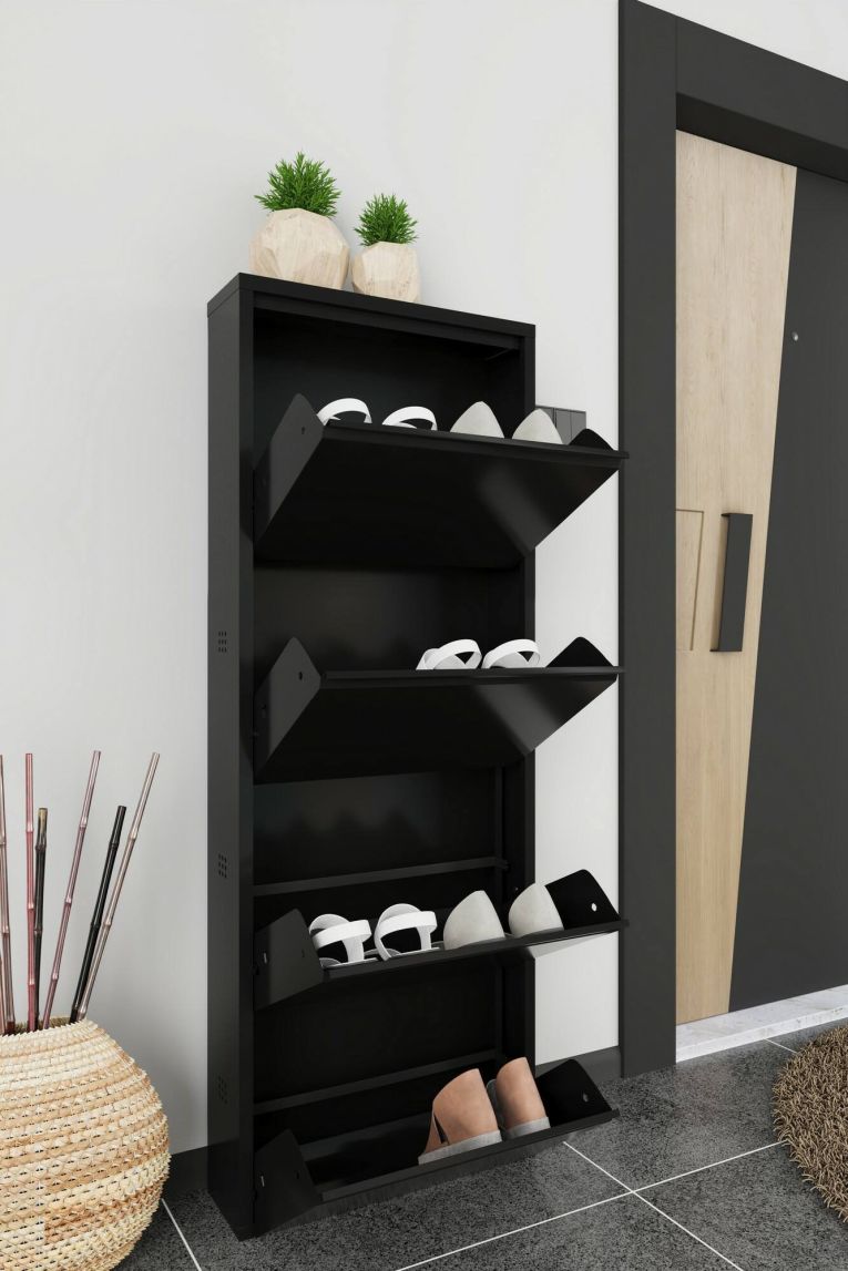 Scarpiera Gonzalo, Mobile portascarpe, Armadio da ingresso multiuso, Mobiletto per calzature, 50x15h138 cm, Nero