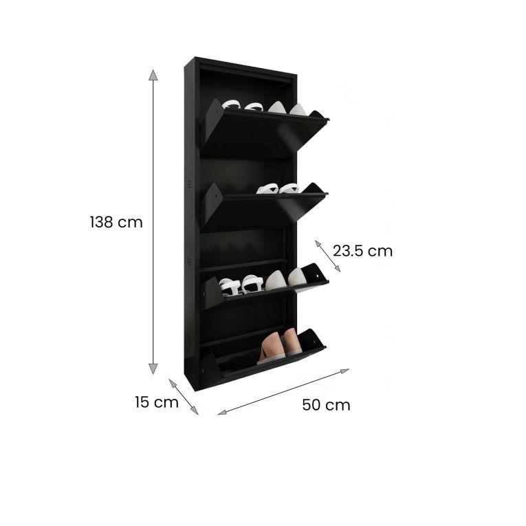 Scarpiera Gonzalo, Mobile portascarpe, Armadio da ingresso multiuso, Mobiletto per calzature, 50x15h138 cm, Nero