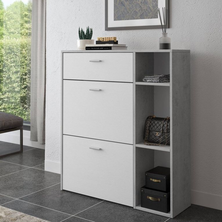 Scarpiera Grigio Cemento Bianco 90x26x102h cm, un Cassetto - Samassi