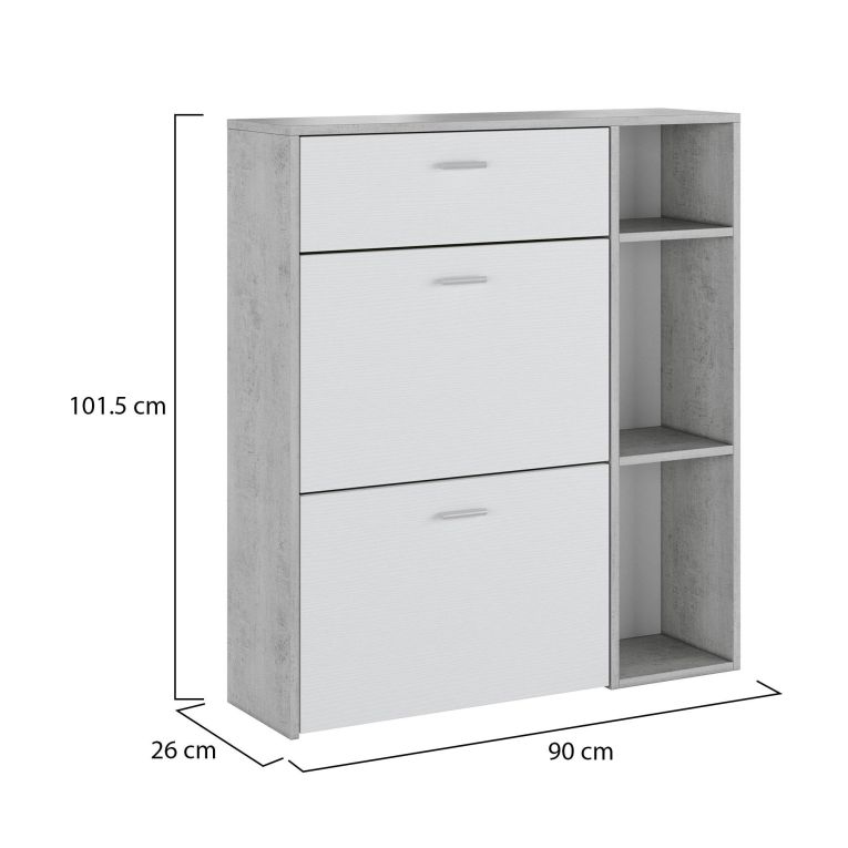 Scarpiera Grigio Cemento Bianco 90x26x102h cm, un Cassetto - Samassi
