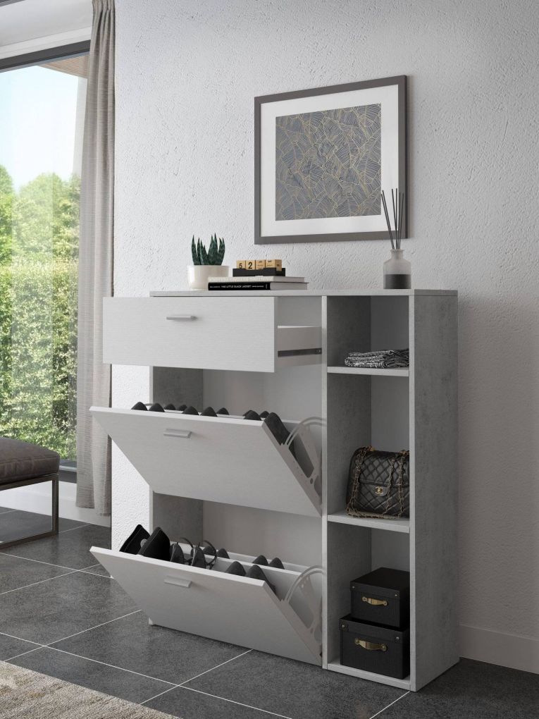 Scarpiera Grigio Cemento Bianco 90x26x102h cm, un Cassetto - Samassi