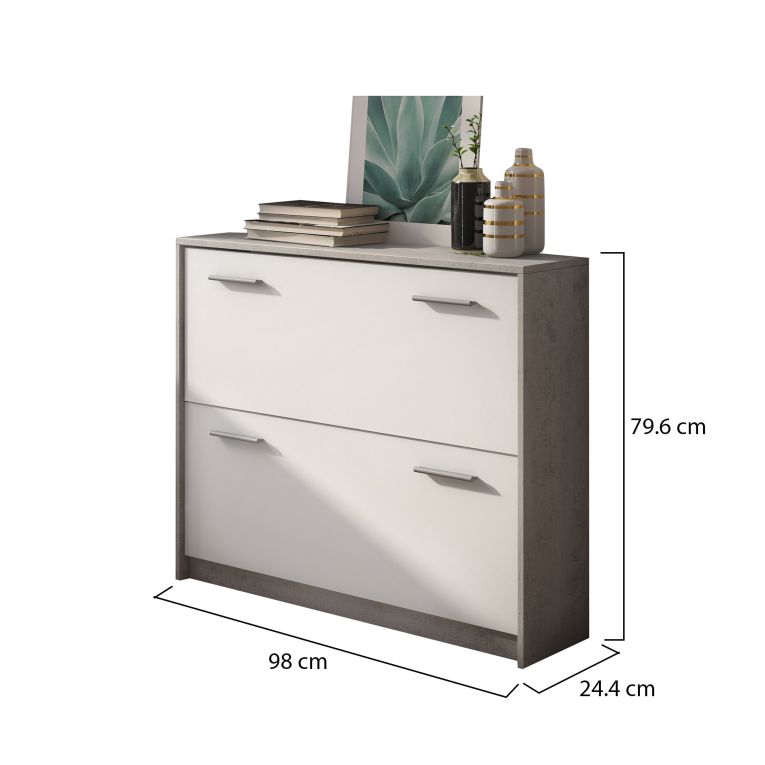 Scarpiera Grigio Cemento Bianco 98x24x80h cm - Nespolo