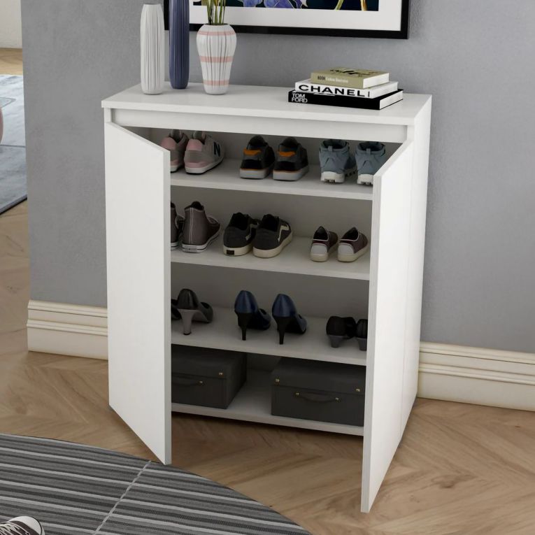 Scarpiera Grigio Chiaro 3 Ripiani 2 Ante 80x37x102h cm, Gola per Apertura Ante Made in Italy - Astrina
