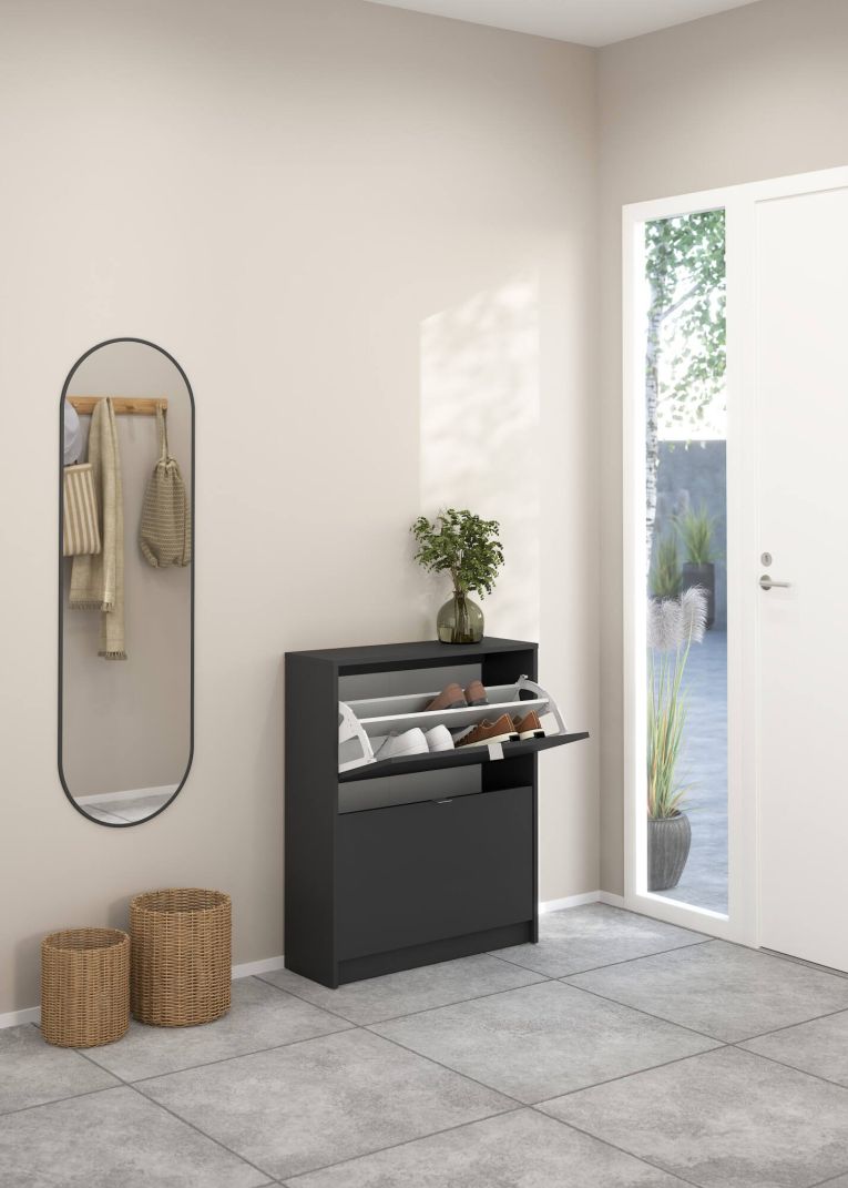 Scarpiera Hughette, Mobile portascarpe, Armadio da ingresso multiuso, Mobiletto per calzature, 24x70 h85 cm, Grigio