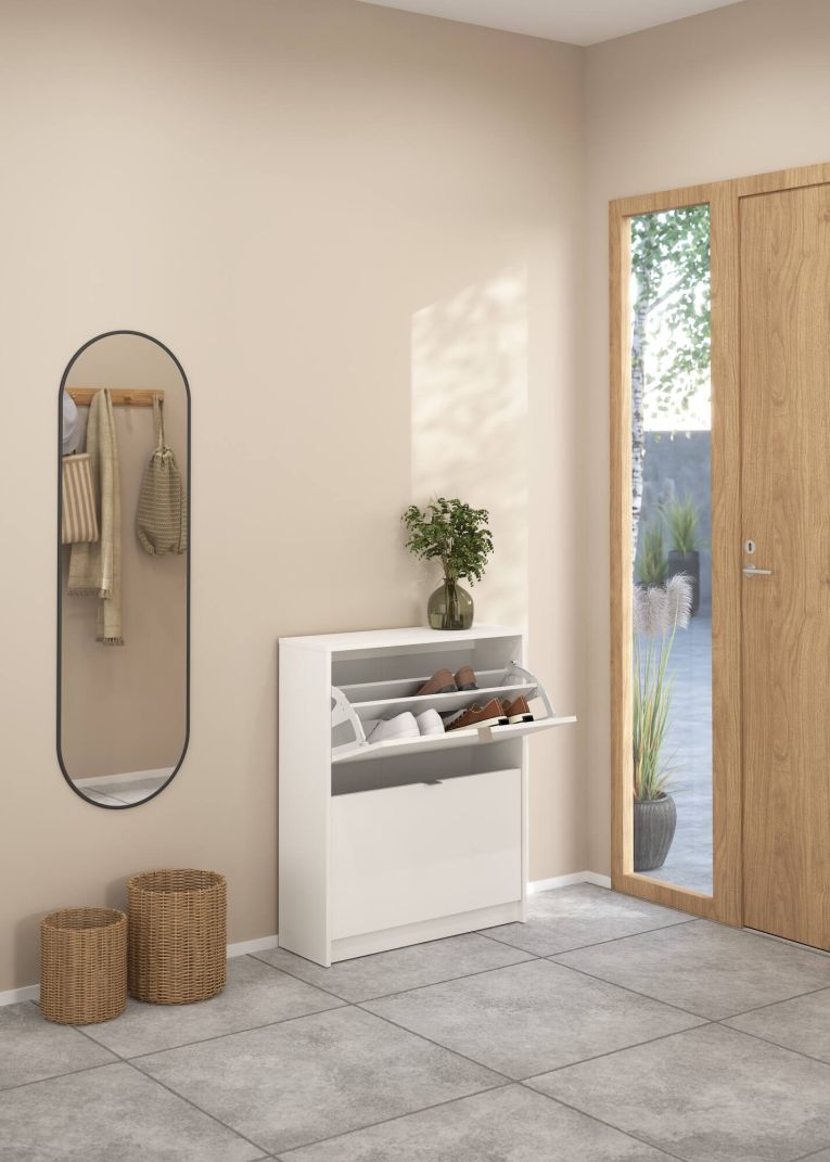 Scarpiera Hughette, Mobile portascarpe, Armadio da ingresso multiuso, Mobiletto per calzature, 70x24 h85 cm, Bianco
