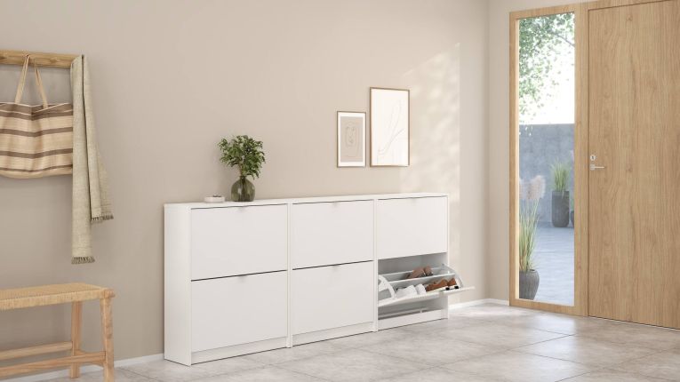 Scarpiera Hughette, Mobile portascarpe, Armadio da ingresso multiuso, Mobiletto per calzature, 70x24 h85 cm, Bianco