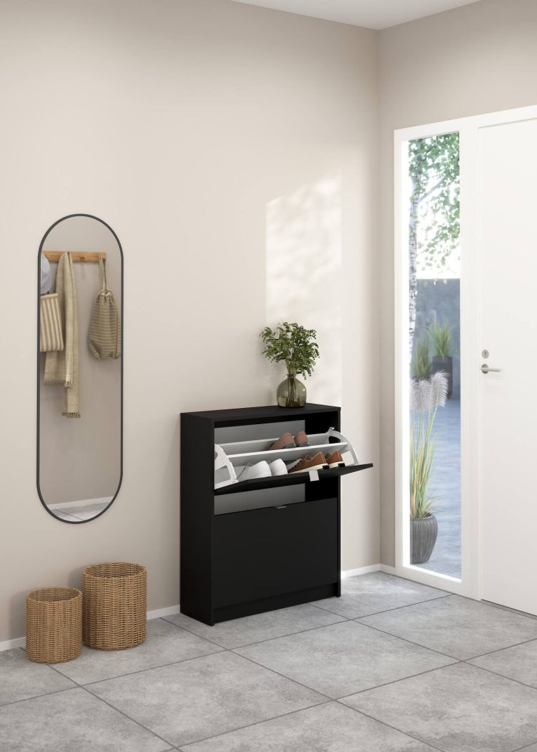 Scarpiera Hughette, Mobile portascarpe, Armadio da ingresso multiuso, Mobiletto per calzature, 70x24 h85 cm, Nero