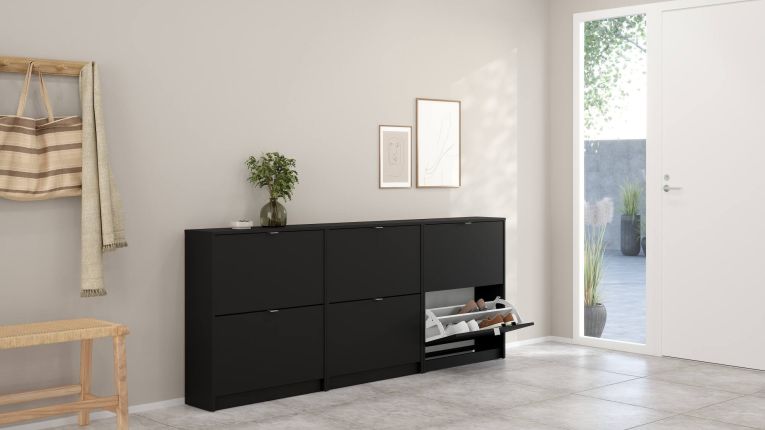 Scarpiera Hughette, Mobile portascarpe, Armadio da ingresso multiuso, Mobiletto per calzature, 70x24 h85 cm, Nero