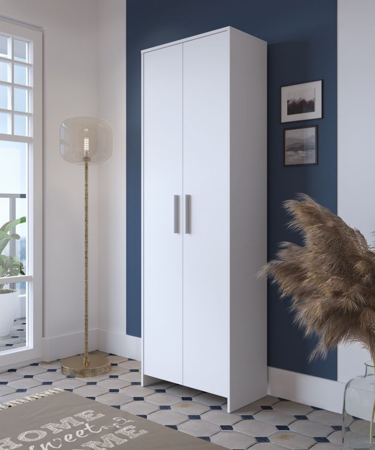 Scarpiera Ionio, Mobile portascarpe, Armadio da ingresso multiuso, Mobiletto per calzature, 65x38h197 cm, Bianco
