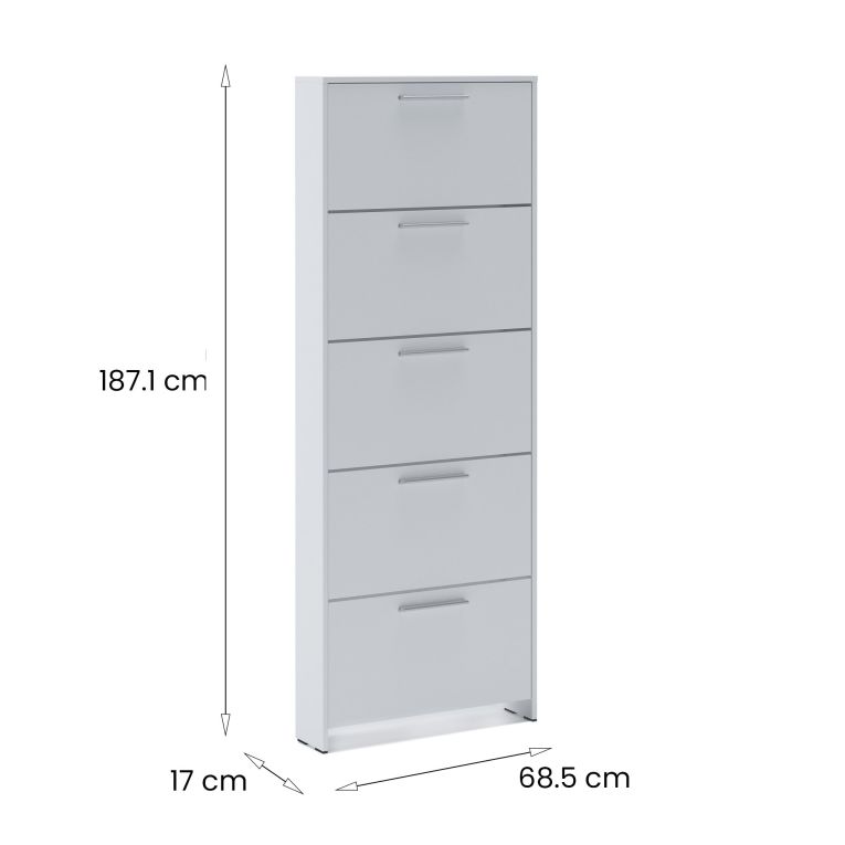 Scarpiera Ionio, Mobile portascarpe, Armadio da ingresso multiuso, Mobiletto per calzature, 69x17h187 cm, Bianco