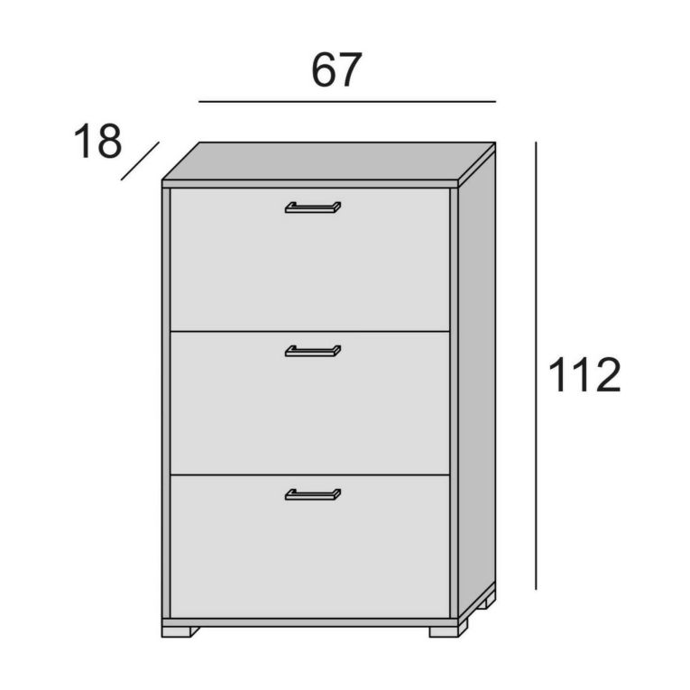 Scarpiera Iris, Mobile multiuso da ingresso con 3 ante a ribalta-, Armadietto portascarpe moderno, 100% Made in Italy, 67x18h112 cm, Bianco