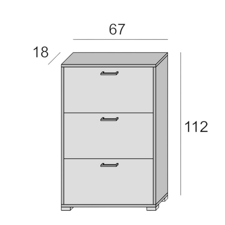Scarpiera Iris, Mobile multiuso da ingresso con 3 ante a ribalta-, Armadietto portascarpe moderno, 100% Made in Italy, 67x18h112 cm, Bianco e Cemento