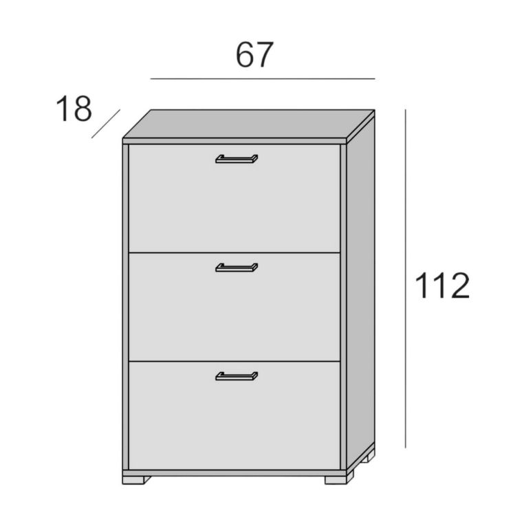 Scarpiera Iris, Mobile multiuso da ingresso con 3 ante a ribalta-, Armadietto portascarpe moderno, 100% Made in Italy, 67x18h112 cm, Larice