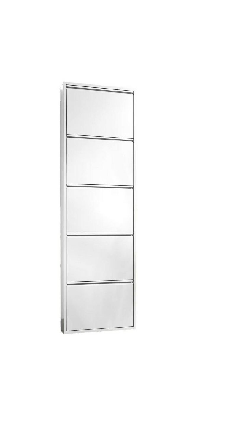 Scarpiera Isidro, Mobile portascarpe in metallo, Armadio da ingresso multiuso, Mobiletto per calzature, 50x15h172 cm, Bianco