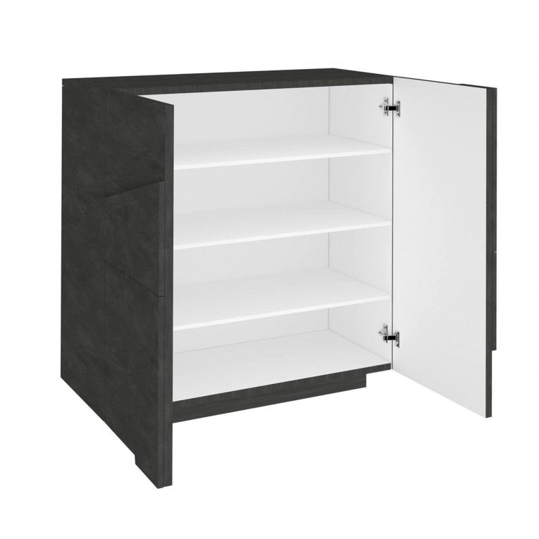 Scarpiera Joel, Mobile multiuso a 2 ante, Portascarpe da ingresso, 100% Made in Italy, cm 81x38h86, Ardesia con dettaglio