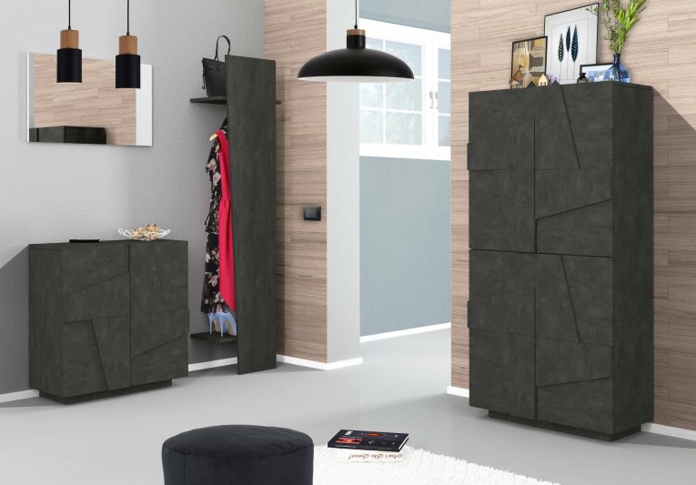 Scarpiera Joel, Mobile multiuso a 2 ante, Portascarpe da ingresso, 100% Made in Italy, cm 81x38h86, Ardesia con dettaglio