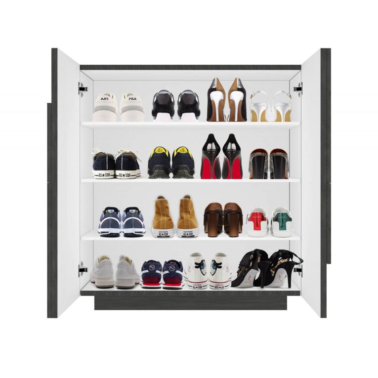 Scarpiera Joel, Mobile multiuso a 2 ante, Portascarpe da ingresso, 100% Made in Italy, cm 81x38h86, Ardesia con dettaglio