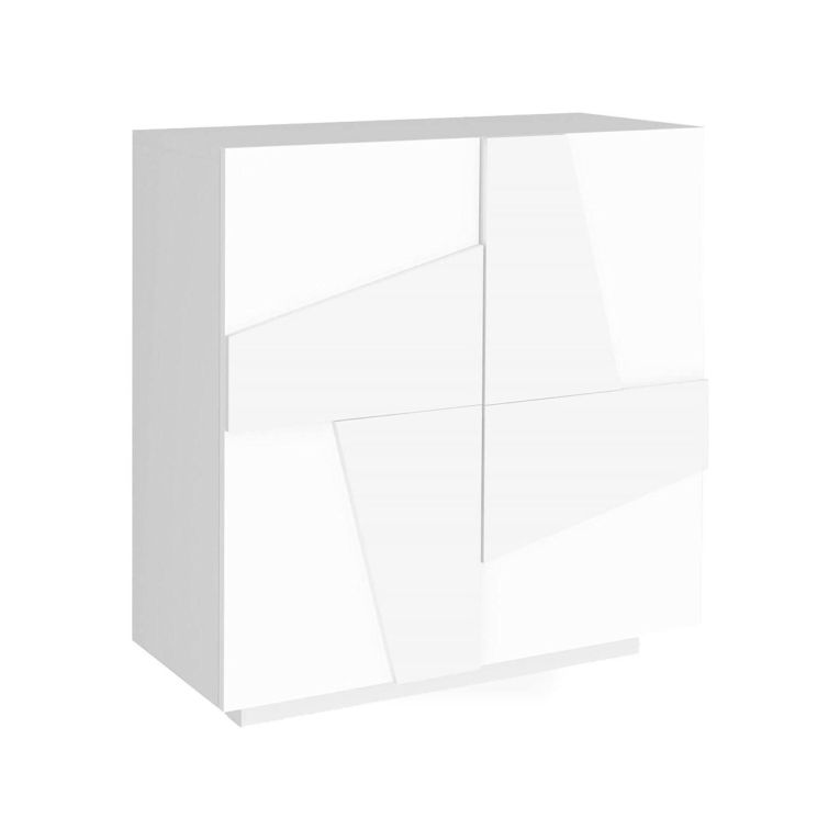 Scarpiera Joel, Mobile multiuso a 2 ante, Portascarpe da ingresso, 100% Made in Italy, cm 81x38h86, Bianco lucido con dettaglio