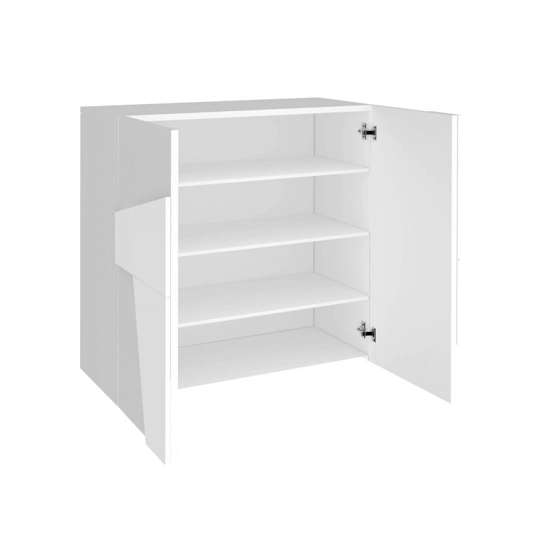 Scarpiera Joel, Mobile multiuso a 2 ante, Portascarpe da ingresso, 100% Made in Italy, cm 81x38h86, Bianco lucido con dettaglio