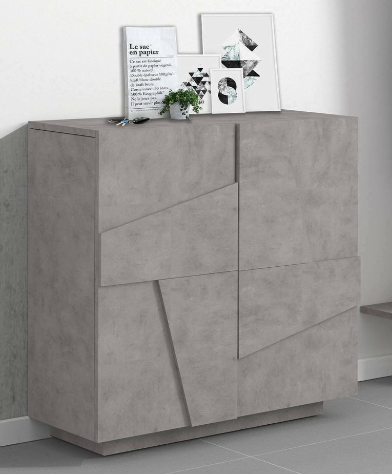 Scarpiera Joel, Mobile multiuso a 2 ante, Portascarpe da ingresso, 100% Made in Italy, cm 81x38h86, Cemento con dettaglio