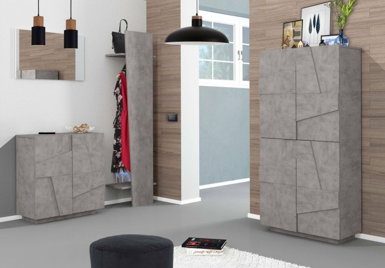 Scarpiera Joel, Mobile multiuso a 2 ante, Portascarpe da ingresso, 100% Made in Italy, cm 81x38h86, Cemento con dettaglio