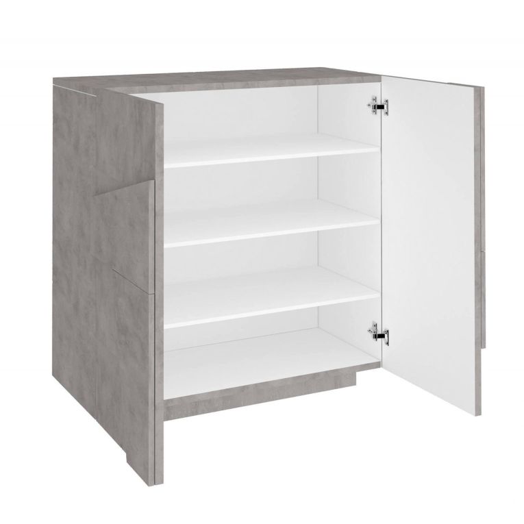 Scarpiera Joel, Mobile multiuso a 2 ante, Portascarpe da ingresso, 100% Made in Italy, cm 81x38h86, Cemento con dettaglio