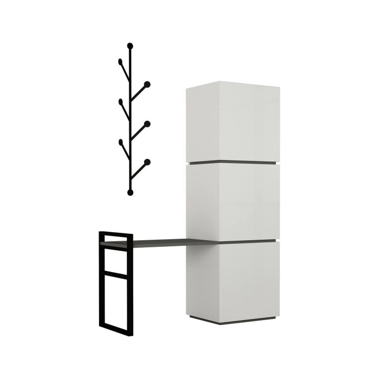Scarpiera Kamari, Mobile portascarpe, Armadio da ingresso multiuso, Mobiletto per calzature, 109x39 h149 cm, Bianco e Antracite