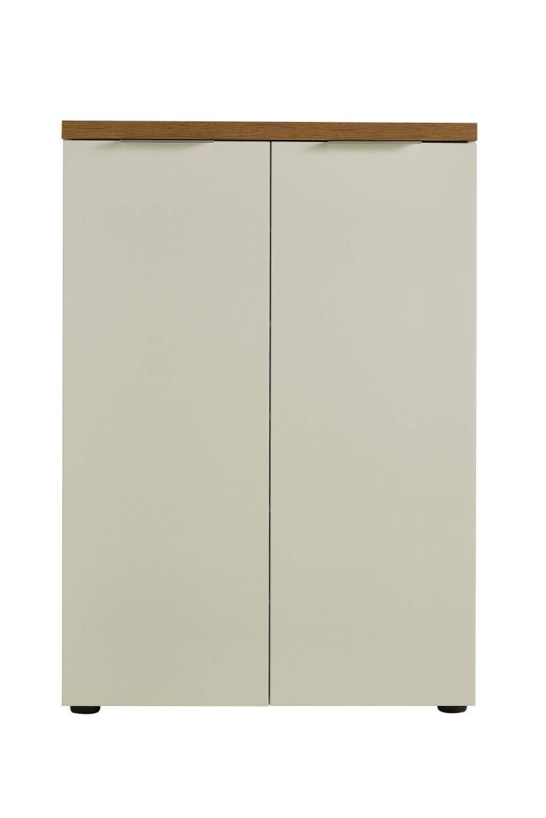 Scarpiera Kinsasha, Mobile portascarpe, Armadio da ingresso multiuso, Mobiletto per calzature, Made in Italy, 80x34h115 cm, Bianco lucido e Rovere