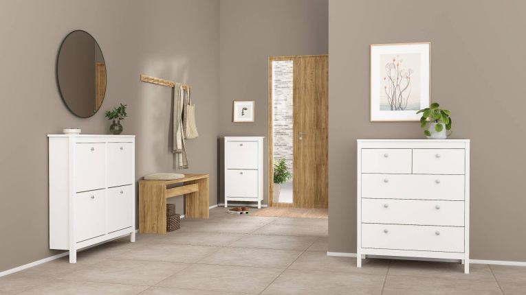 Scarpiera Laurence, Mobile portascarpe, Armadio da ingresso multiuso, Mobiletto per calzature, 25x103 h103 cm, Bianco