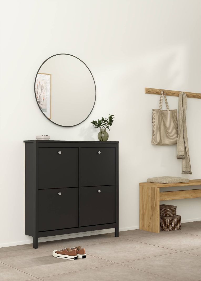 Scarpiera Laurence, Mobile portascarpe, Armadio da ingresso multiuso, Mobiletto per calzature, 25x103 h103 cm, Nero