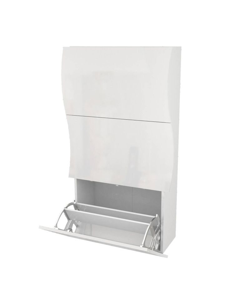 Scarpiera Leonardo, Mobile multiuso a 3 ante, Portascarpe da ingresso, 100% Made in Italy, cm 71x27h122, Bianco lucido