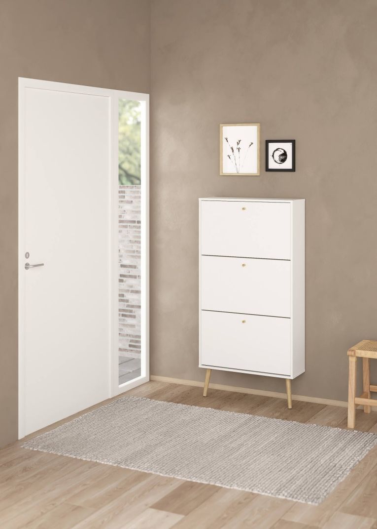 Scarpiera Lillian, Mobile portascarpe, Armadio da ingresso multiuso, Mobiletto per calzature, 24x70 h139 cm, Bianco