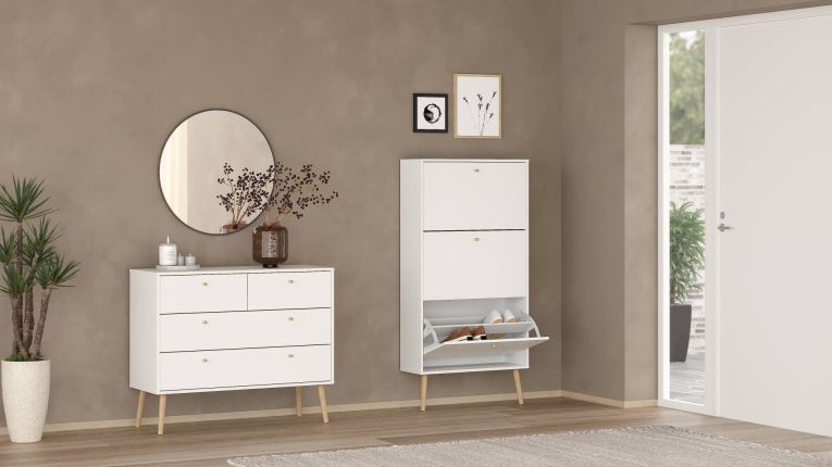 Scarpiera Lillian, Mobile portascarpe, Armadio da ingresso multiuso, Mobiletto per calzature, 24x70 h139 cm, Bianco
